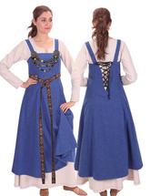 ANNA Wool Parliament Blue - Medieval Viking Wool Apron Dress